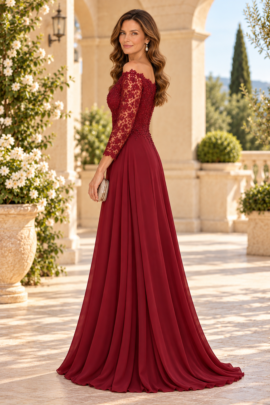 Off-the-Shoulder Lace Bodice A-Line Gown