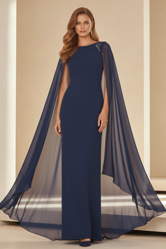 Vestido de noche elegante tipo tubo con capa drapeada