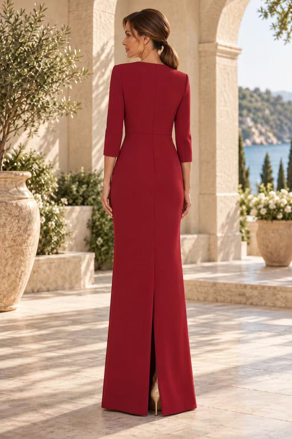 Bateau Neck 3/4 Sleeve Column Gown
