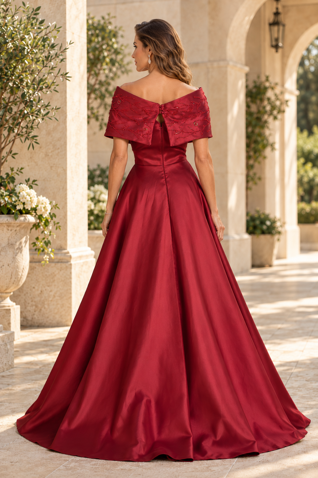 Embellished Cape Collar A-Line Evening Gown