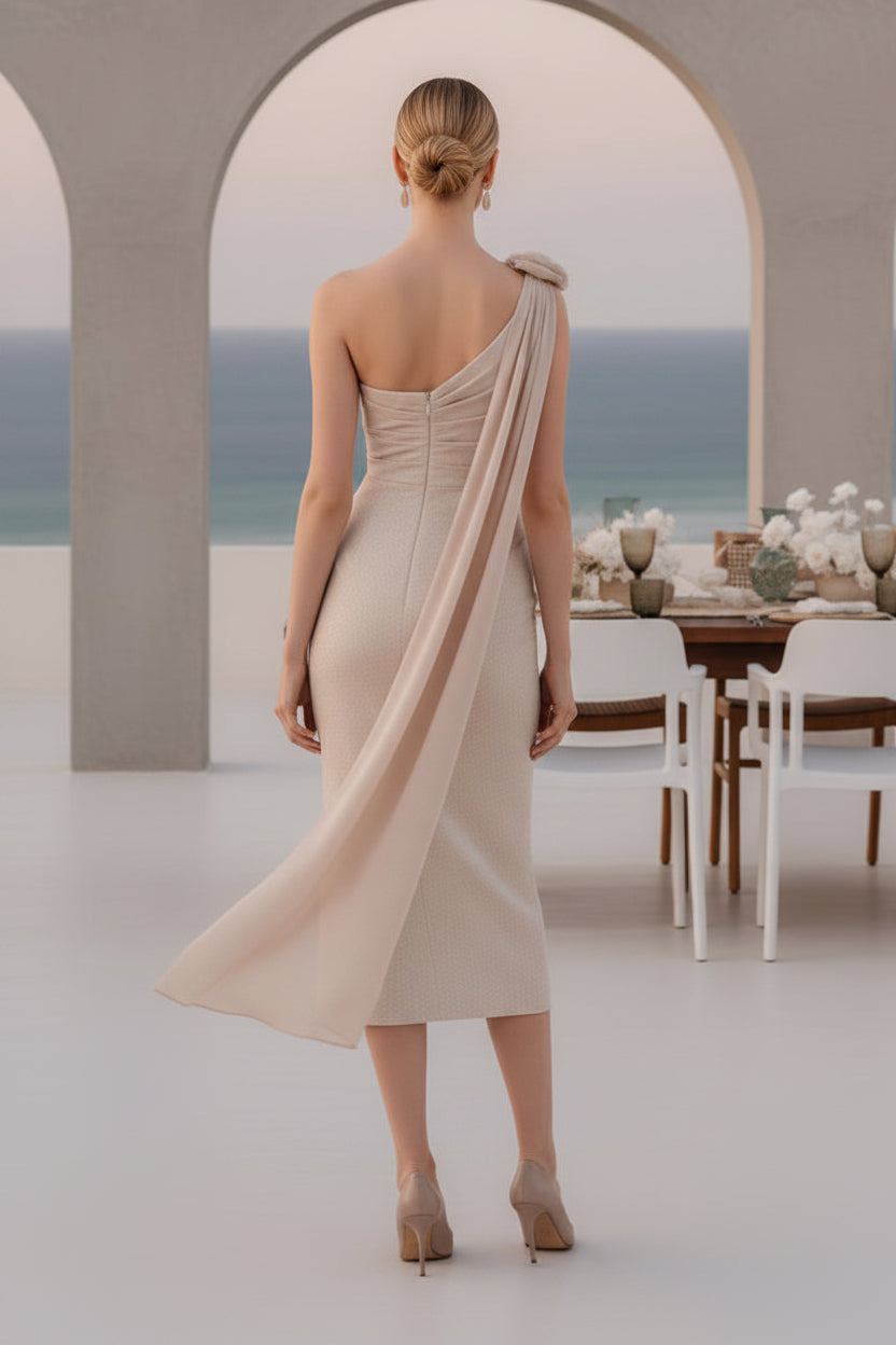 Vestido Midi Asimétrico de Lentejuelas con Flores 3D