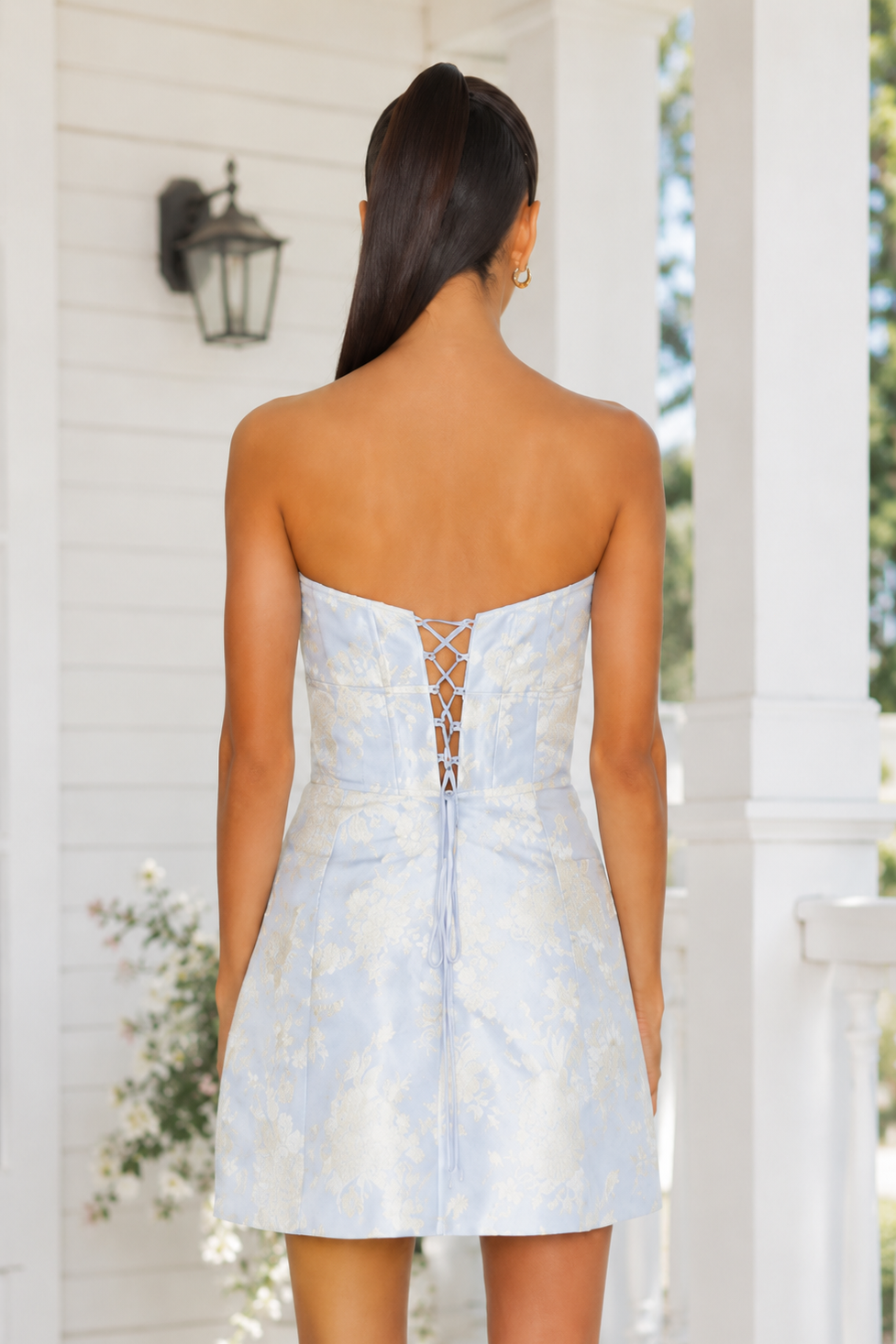 Minivestido Jacquard Corsé Sin Tirantes
