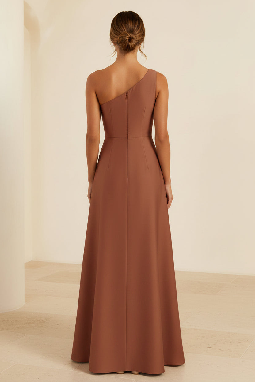 Elegante vestido largo de corte A con un solo hombro